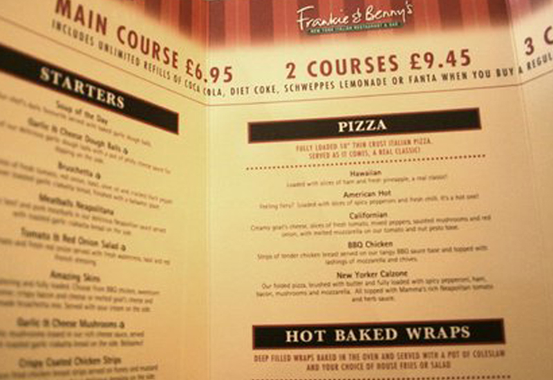 Benny's menu sales